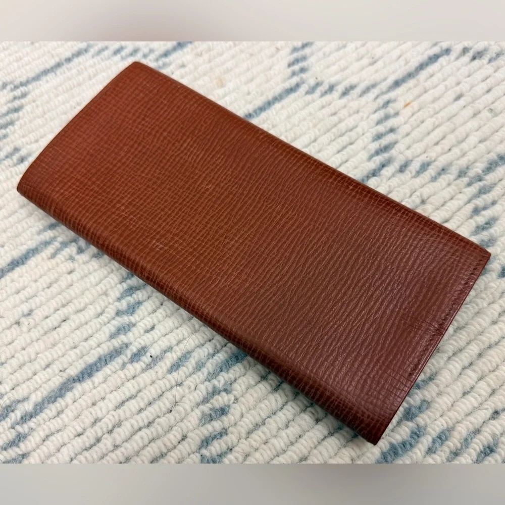 BURRBERRYS Vintage Rare 90’s Unisex Brown Textured Leather Long Bifold Wallet